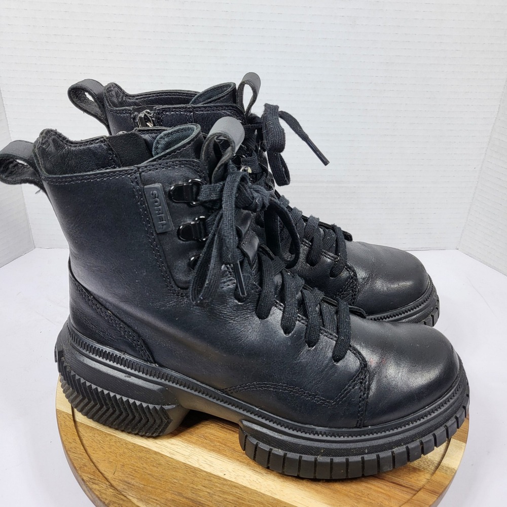 Sorel Brex Boot Lace Black Waterproof Leather Combat Boots NL5141-010 Womens 6.5 - Picture 2 of 11